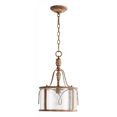 Quorum One Light Clear Seeded Glass French Umber Drum Shade Pendant 3506-94